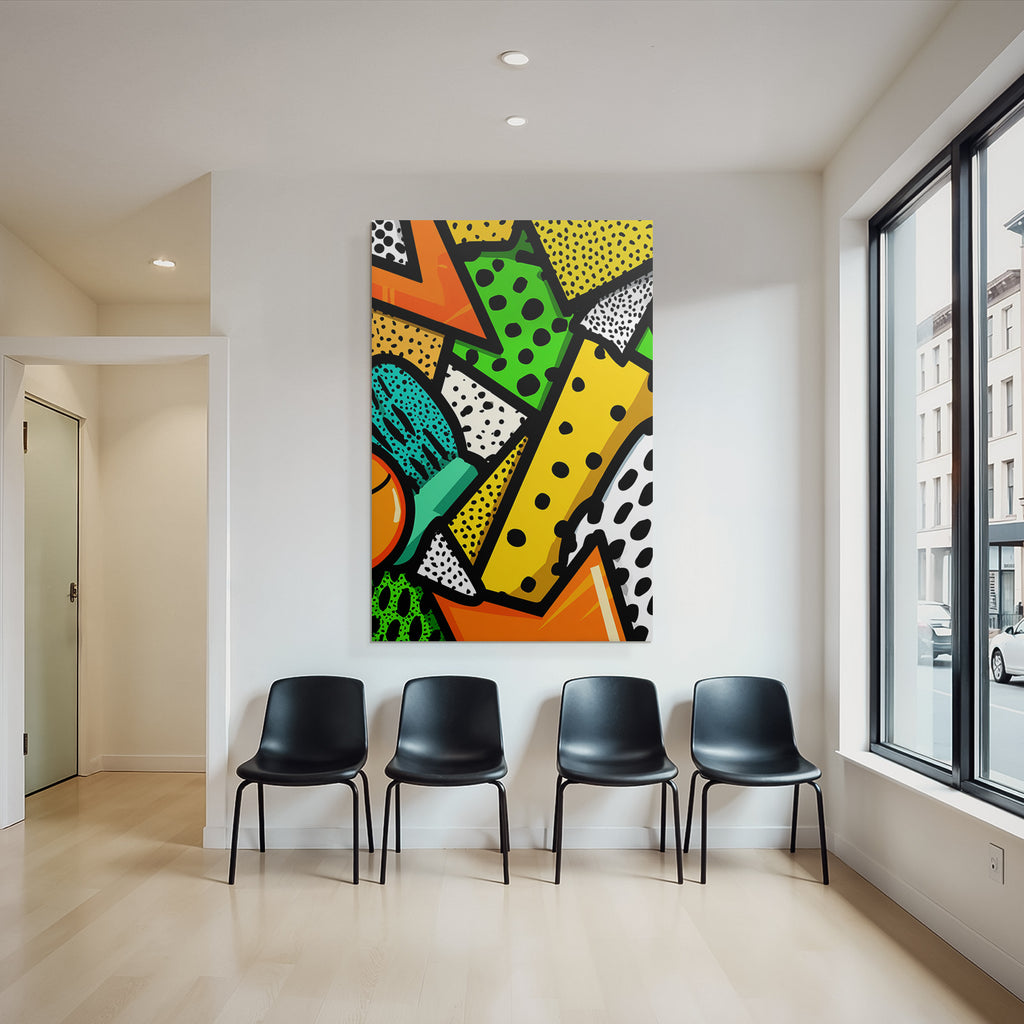 PopArt Buntes Abstraktes Design Mit Geometrischen Mustern Und Polka Dots