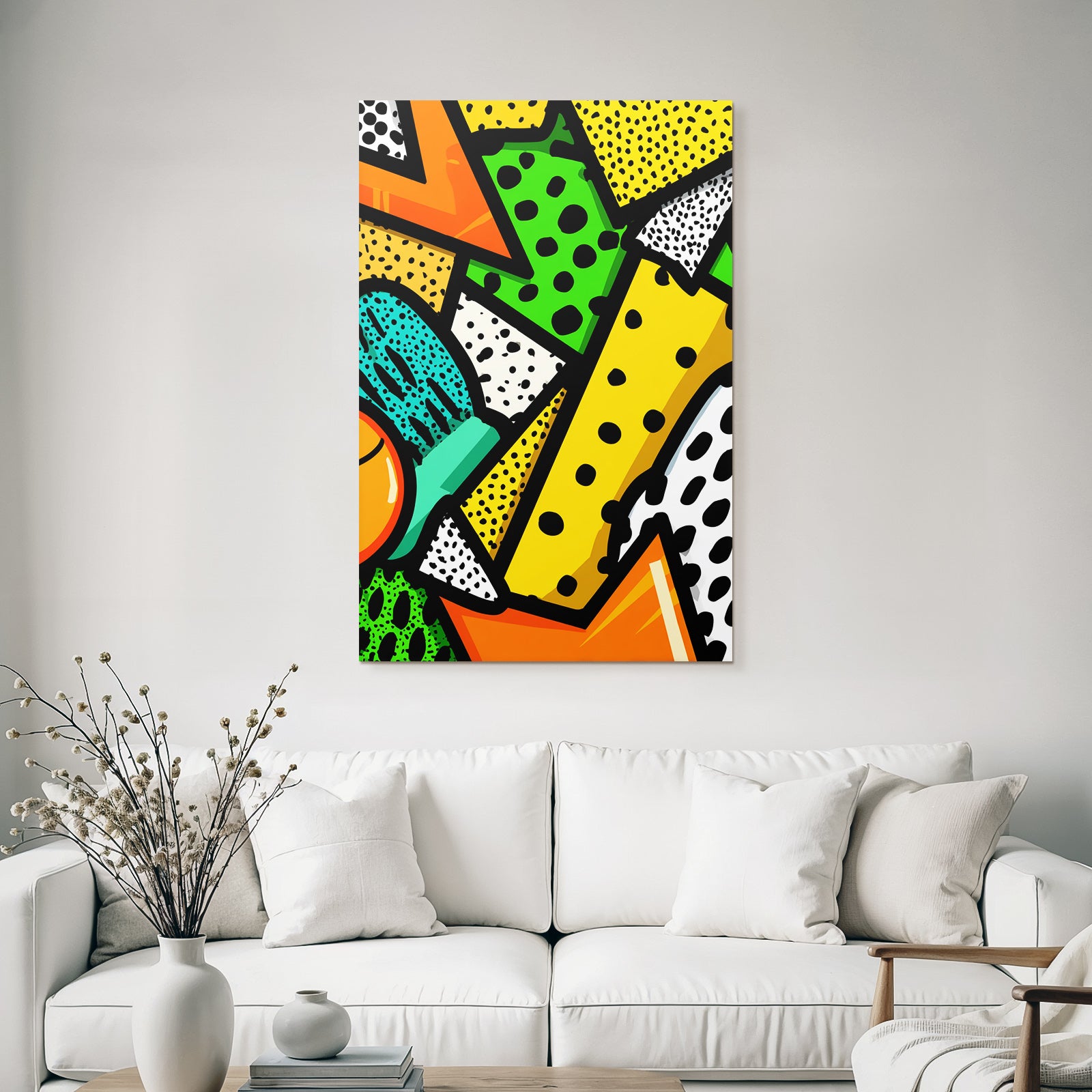 PopArt Buntes Abstraktes Design Mit Geometrischen Mustern Und Polka Dots