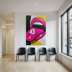 PopArt Digitale Kunst Vibrante Lippen Mit Bonbon Beschrifteter Zunge