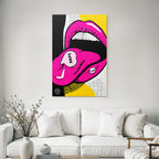 PopArt Digitale Kunst Vibrante Lippen Mit Bonbon Beschrifteter Zunge