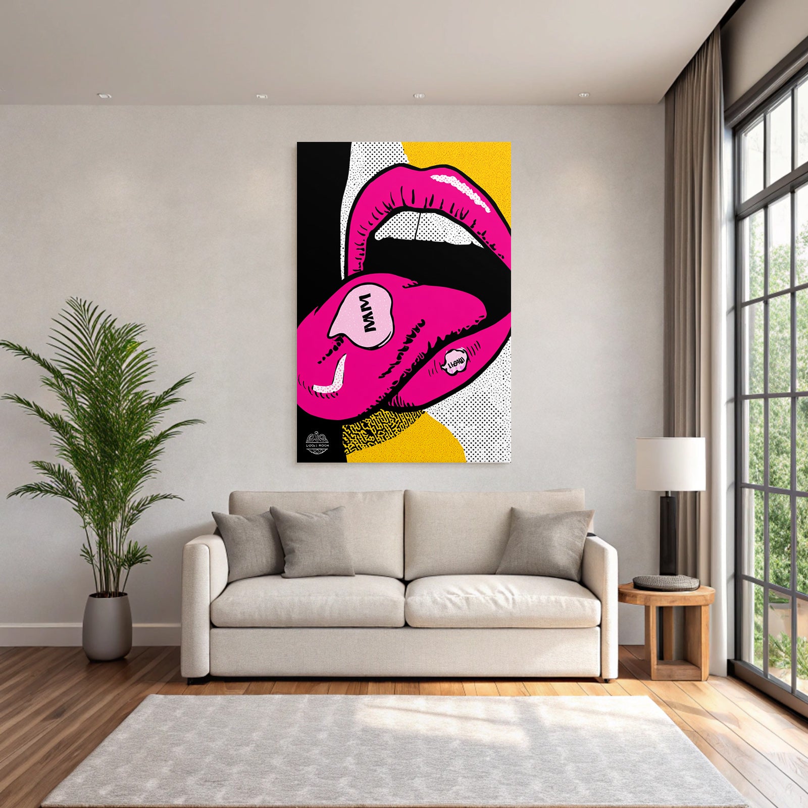 PopArt Digitale Kunst Vibrante Lippen Mit Bonbon Beschrifteter Zunge
