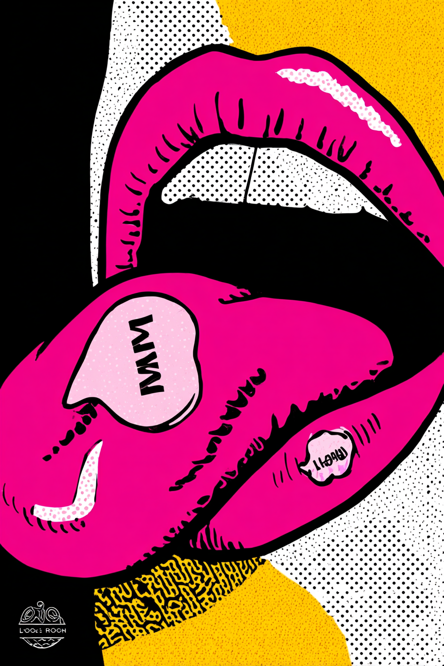 PopArt Digitale Kunst Vibrante Lippen Mit Bonbon Beschrifteter Zunge | Pop Art | Stilrichtungen