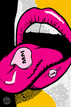 PopArt Digitale Kunst Vibrante Lippen Mit Bonbon Beschrifteter Zunge | Pop Art | Stilrichtungen