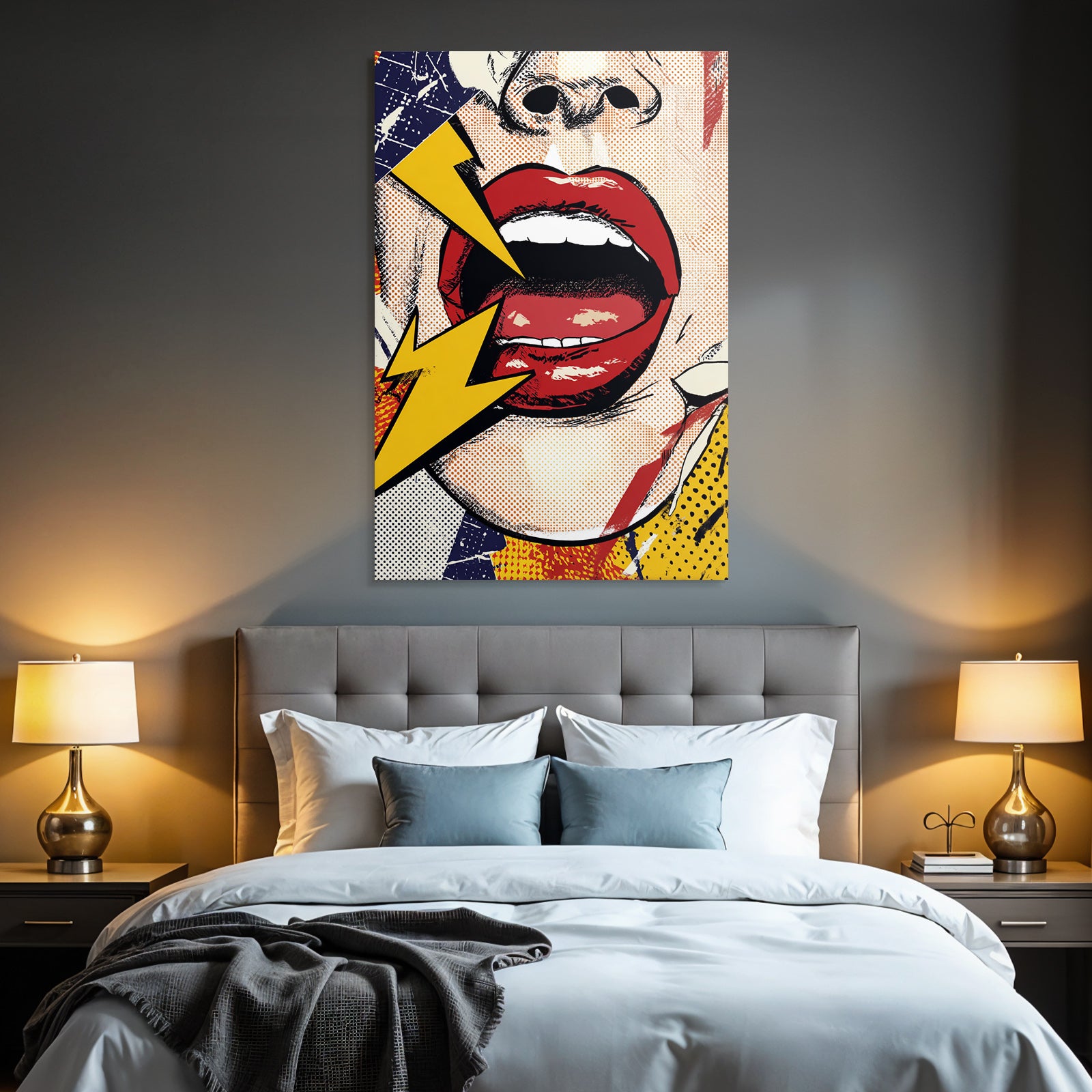 PopArt Dynamischer Mund Roter Lippen Gelbe Blitze