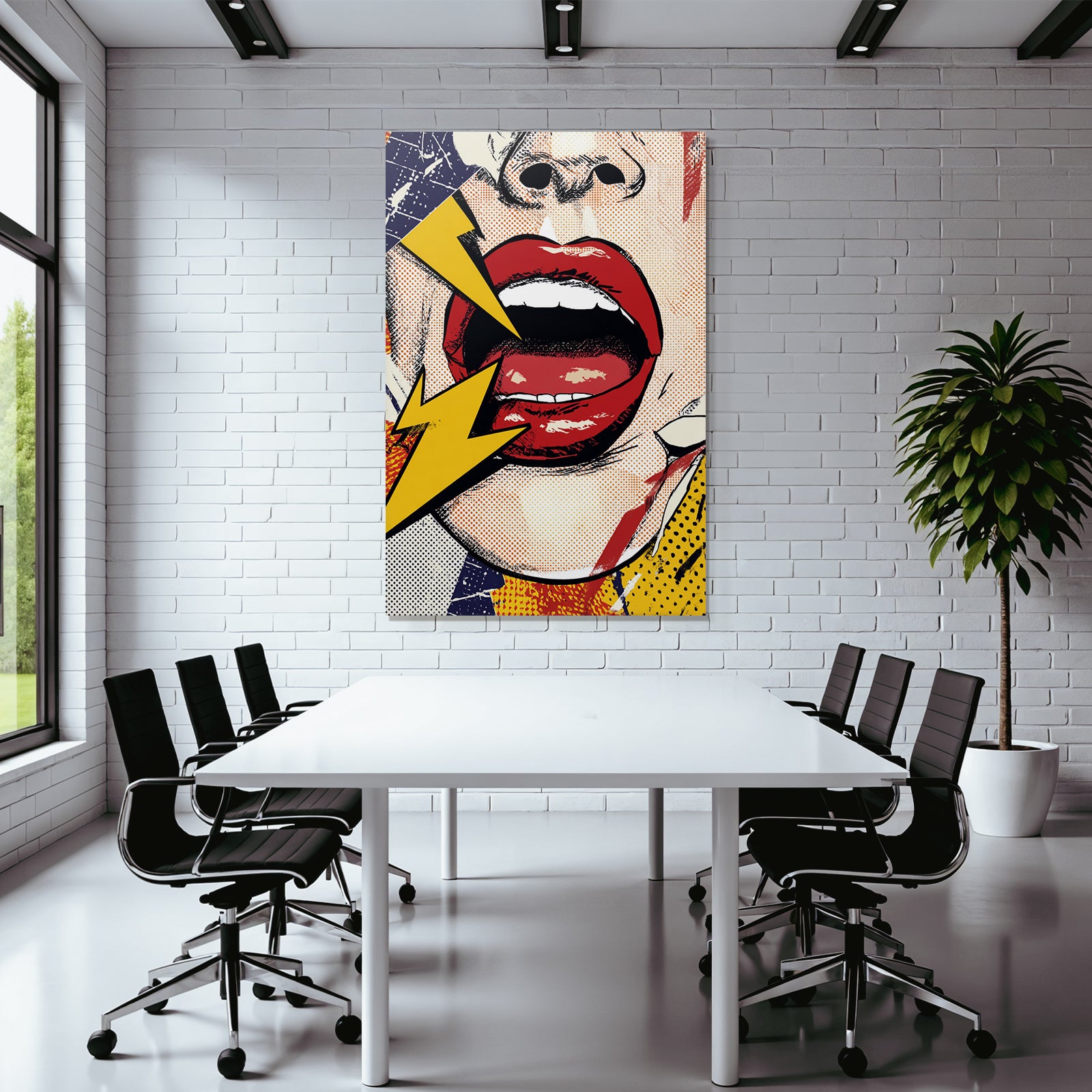 PopArt Dynamischer Mund Roter Lippen Gelbe Blitze