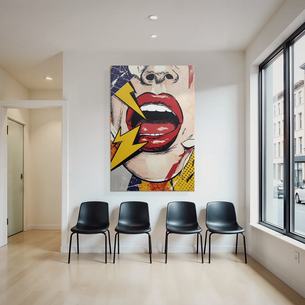 PopArt Dynamischer Mund Roter Lippen Gelbe Blitze