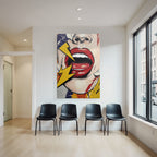 PopArt Dynamischer Mund Roter Lippen Gelbe Blitze