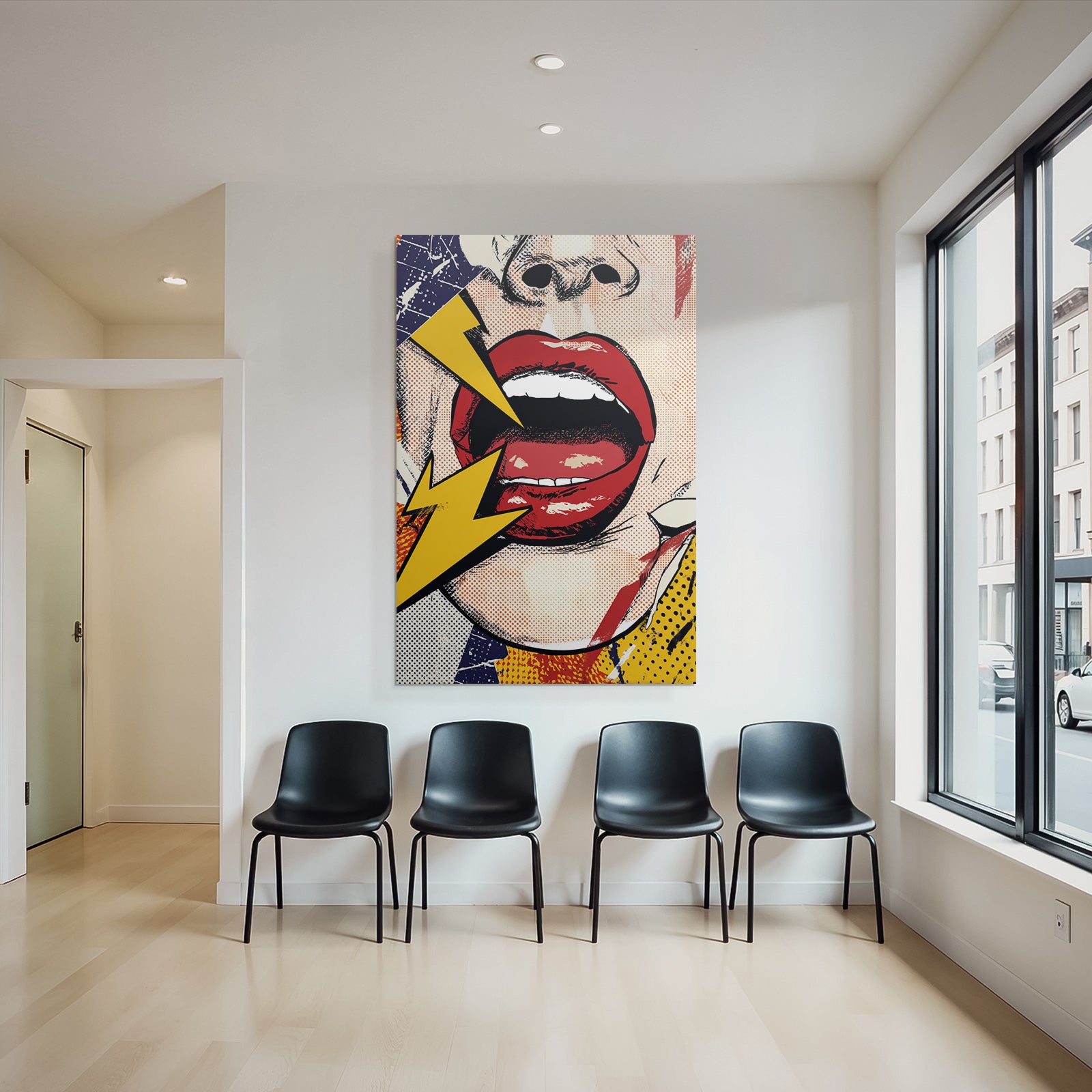 PopArt Dynamischer Mund Roter Lippen Gelbe Blitze