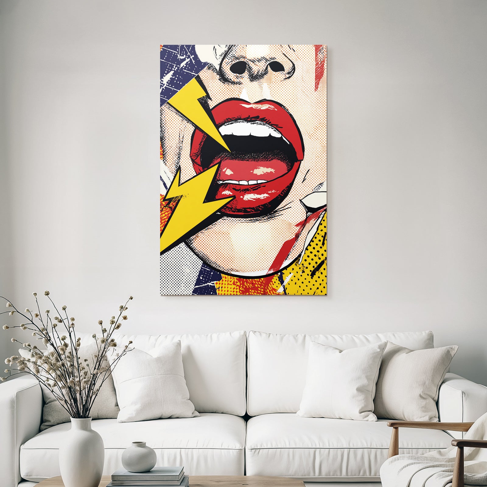 PopArt Dynamischer Mund Roter Lippen Gelbe Blitze