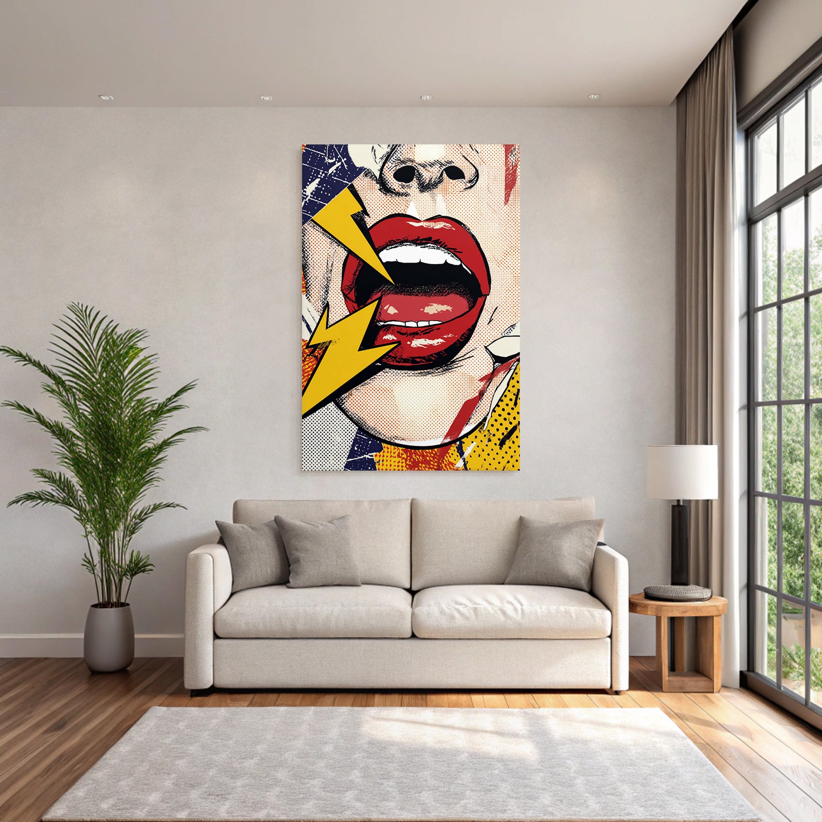 PopArt Dynamischer Mund Roter Lippen Gelbe Blitze