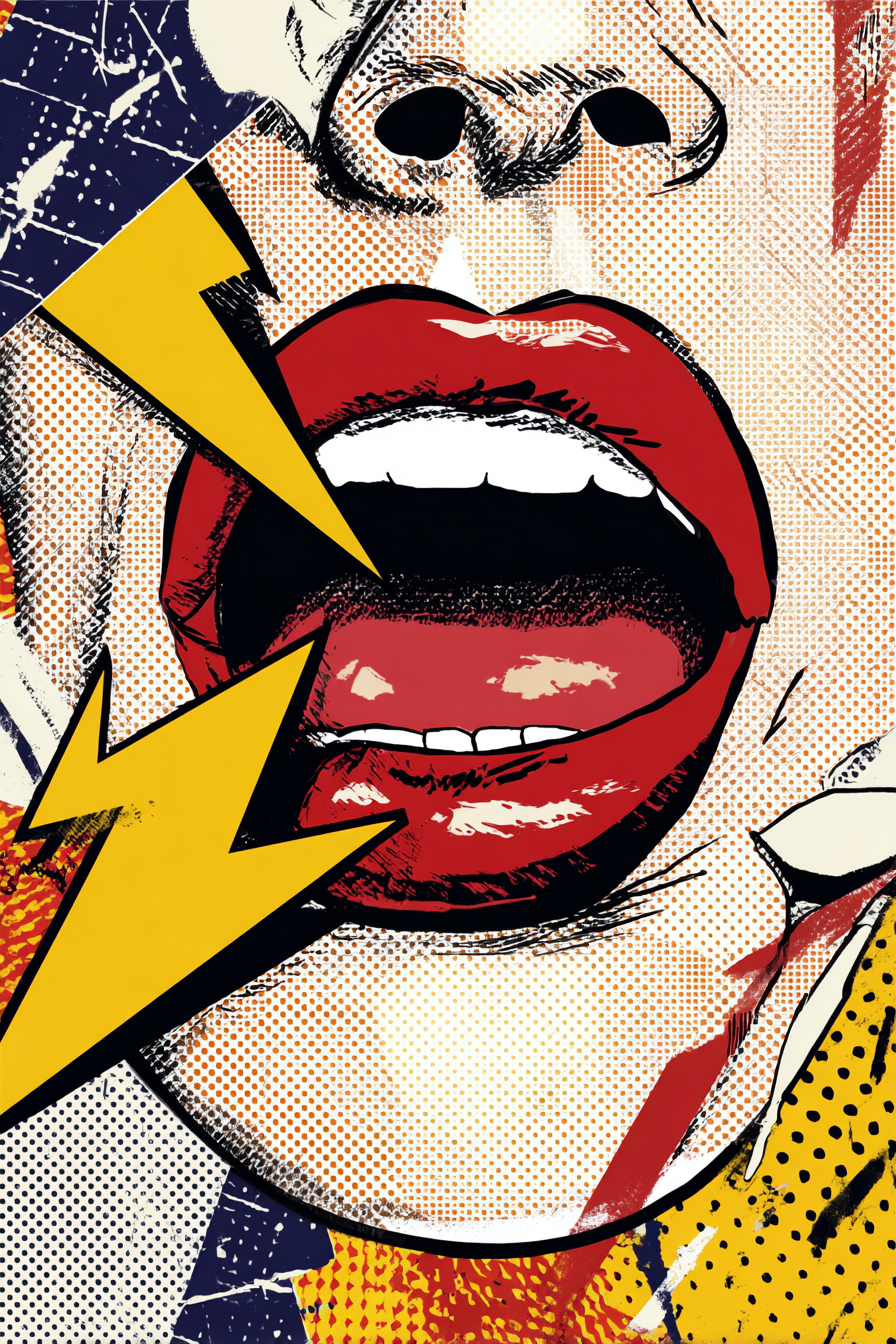 PopArt Dynamischer Mund Roter Lippen Gelbe Blitze | Pop Art | Stilrichtungen