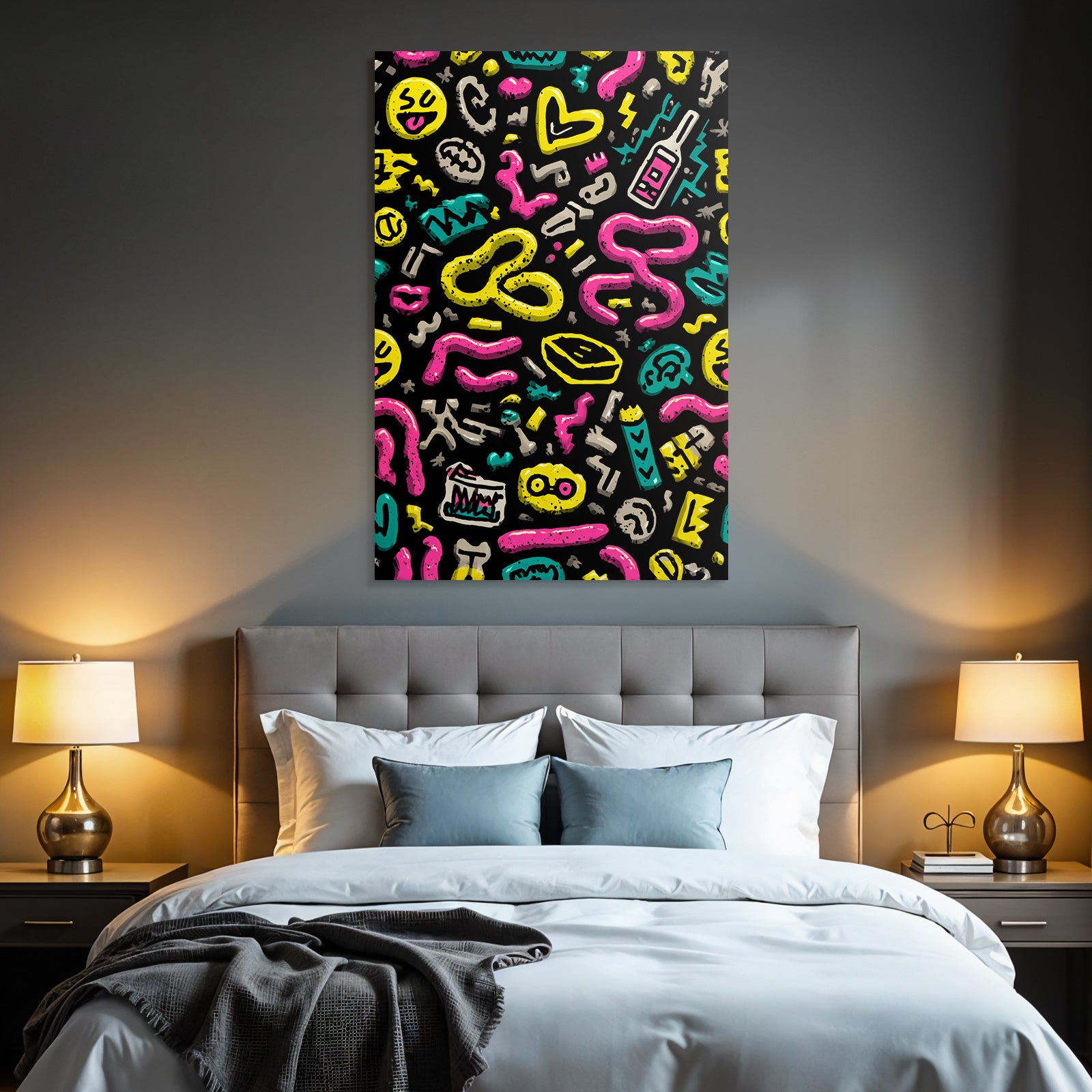 PopArt Farbenfrohes Abstraktes Muster Mit Doodles Und Symbolen