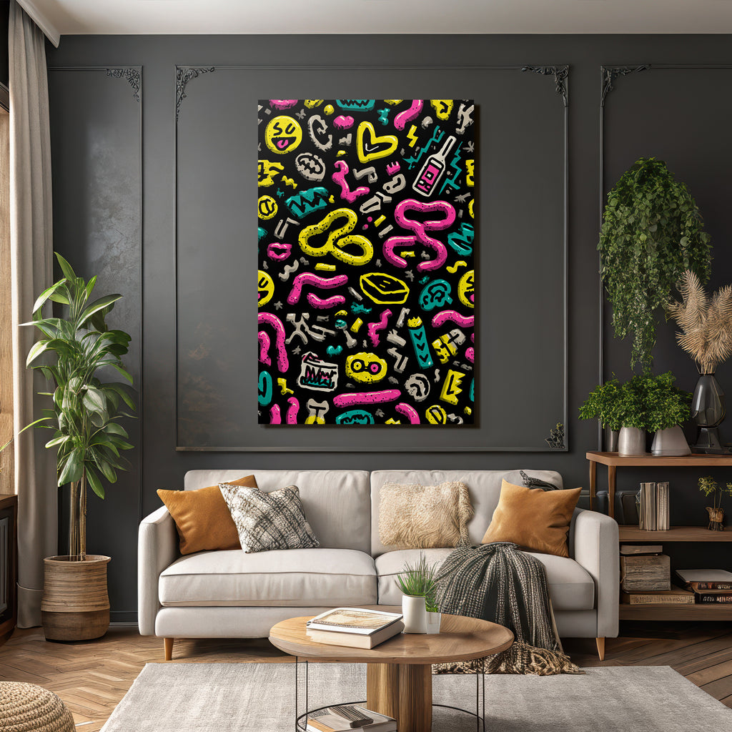 PopArt Farbenfrohes Abstraktes Muster Mit Doodles Und Symbolen