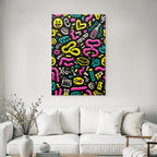 PopArt Farbenfrohes Abstraktes Muster Mit Doodles Und Symbolen