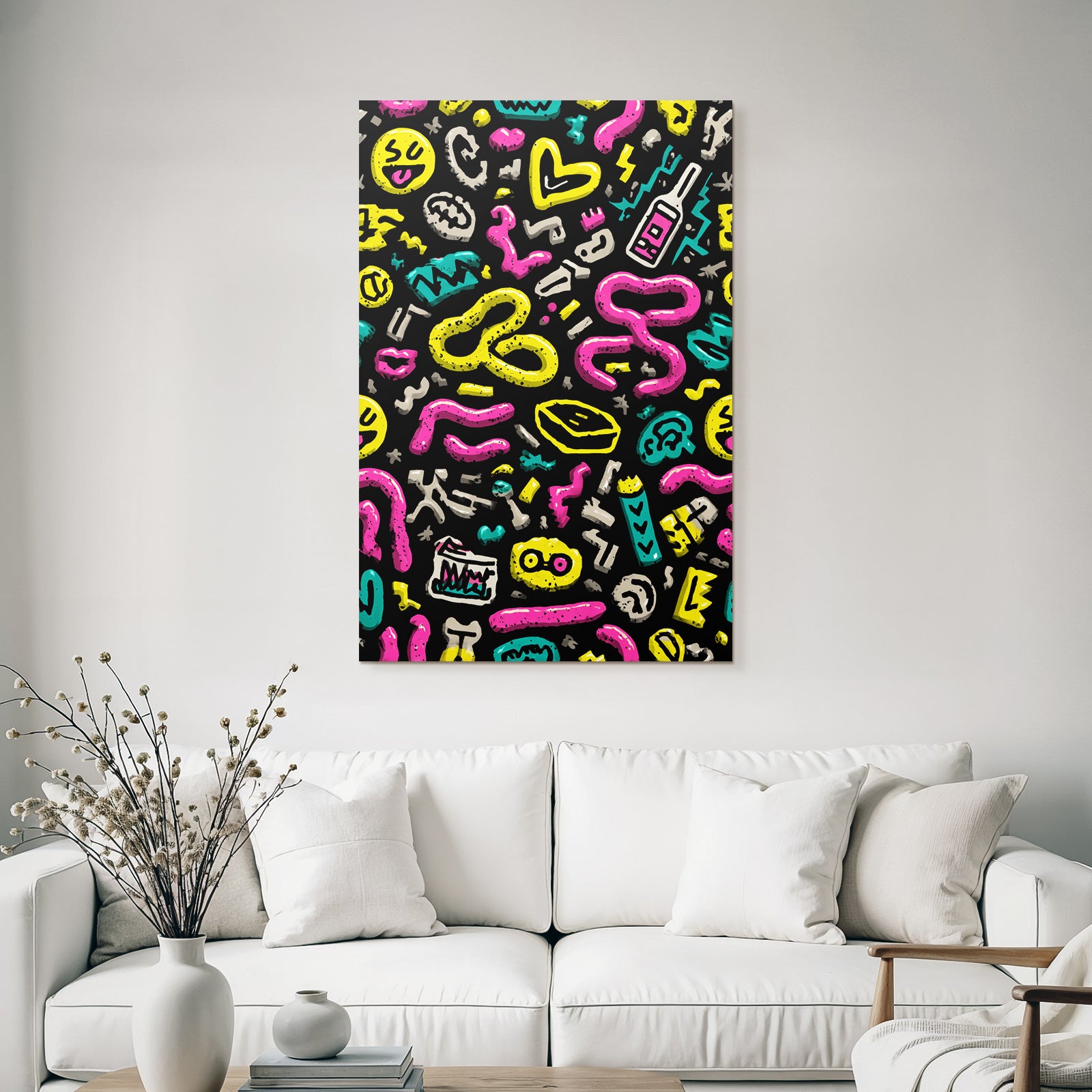 PopArt Farbenfrohes Abstraktes Muster Mit Doodles Und Symbolen
