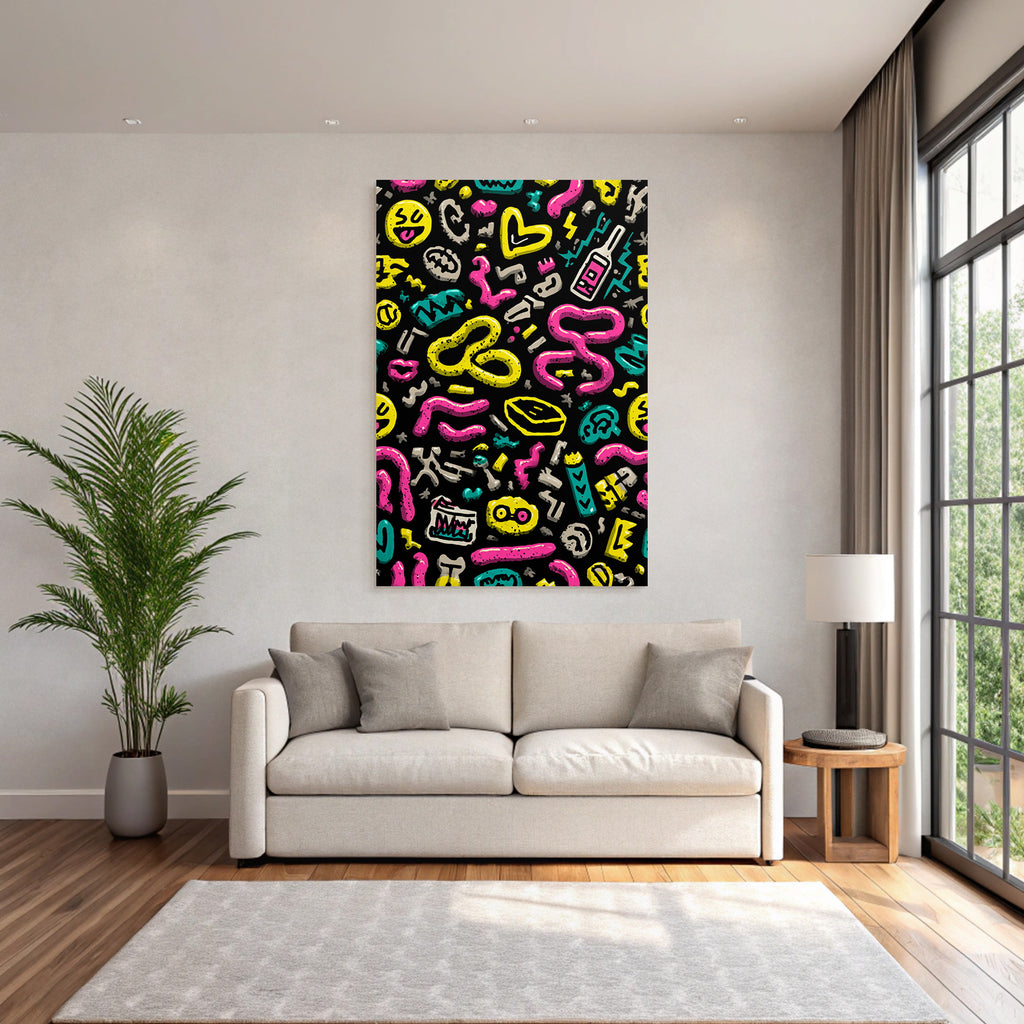 PopArt Farbenfrohes Abstraktes Muster Mit Doodles Und Symbolen