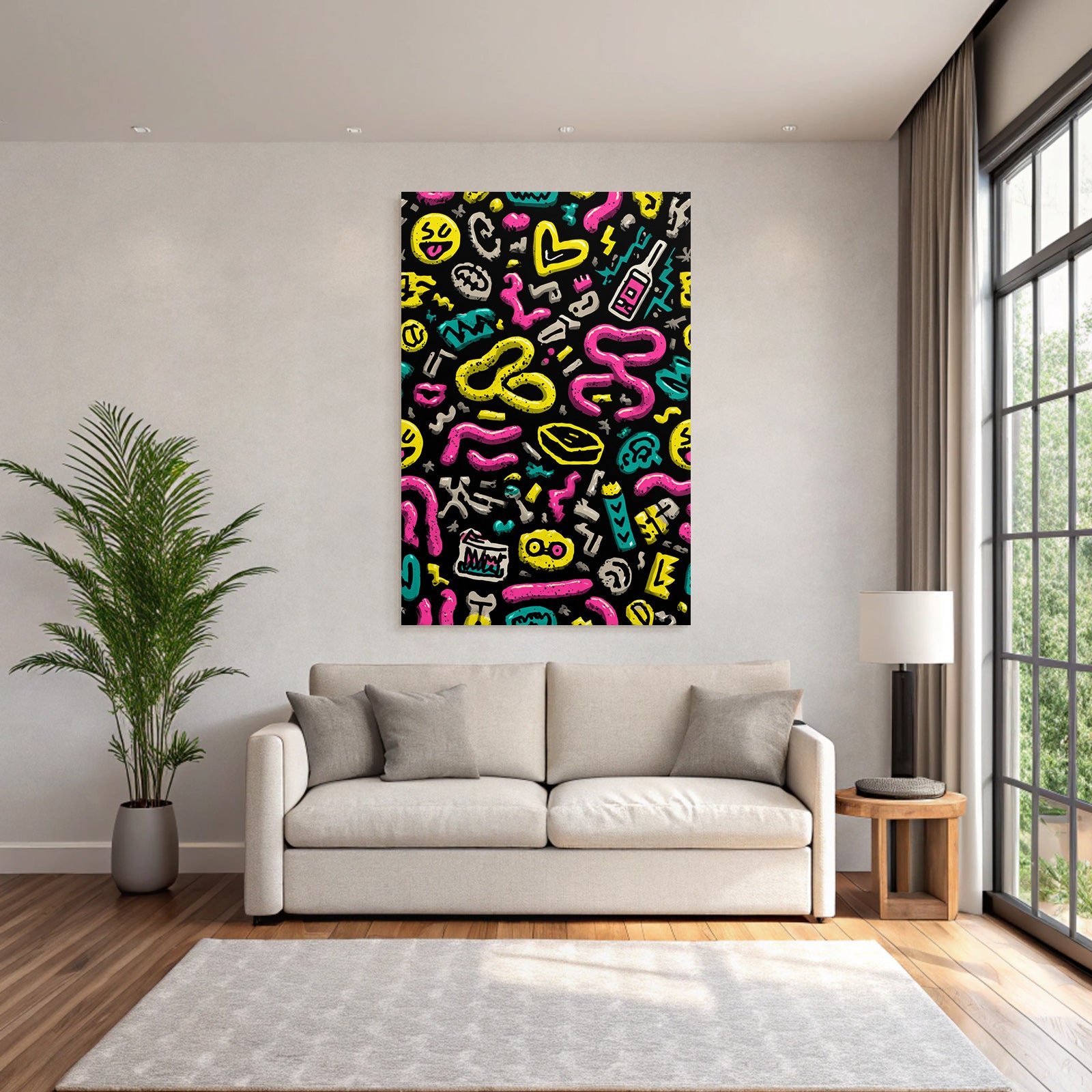 PopArt Farbenfrohes Abstraktes Muster Mit Doodles Und Symbolen
