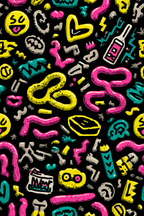 PopArt Farbenfrohes Abstraktes Muster Mit Doodles Und Symbolen | Pop Art | Stilrichtungen