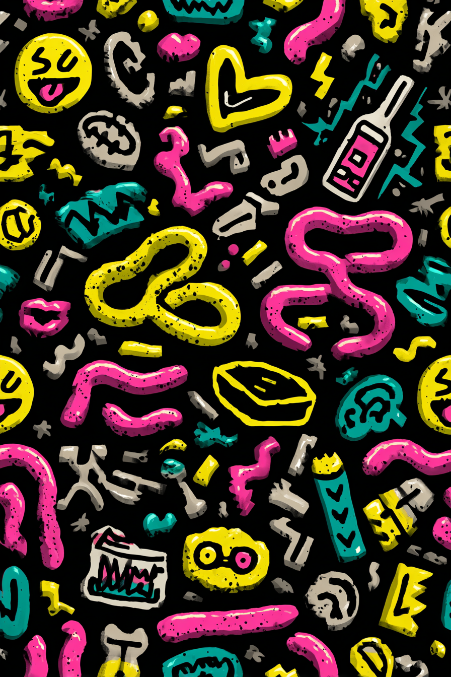 PopArt Farbenfrohes Abstraktes Muster Mit Doodles Und Symbolen | Pop Art | Stilrichtungen