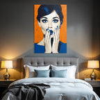 PopArt Frau Mit Überraschtem Gesicht Und Blaüm Nagellack