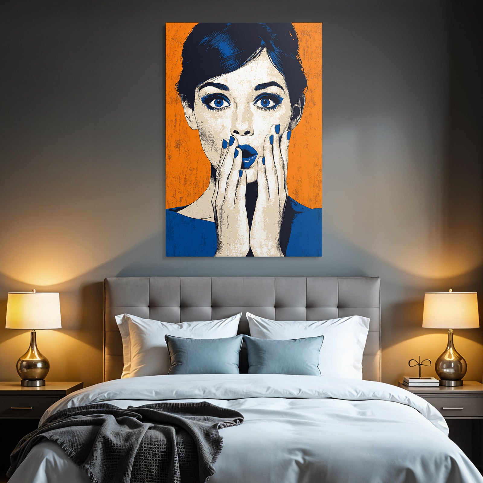 PopArt Frau Mit Überraschtem Gesicht Und Blaüm Nagellack