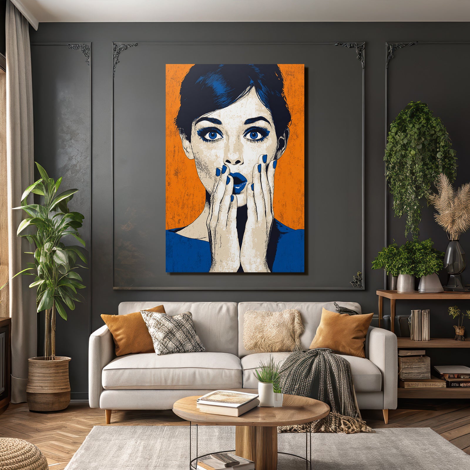 PopArt Frau Mit Überraschtem Gesicht Und Blaüm Nagellack