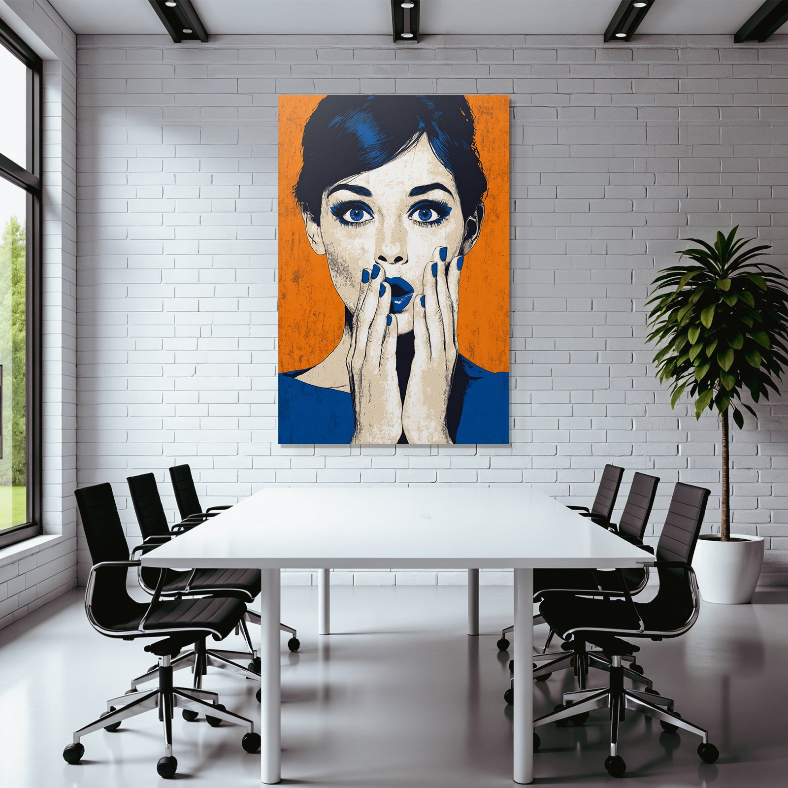 PopArt Frau Mit Überraschtem Gesicht Und Blaüm Nagellack