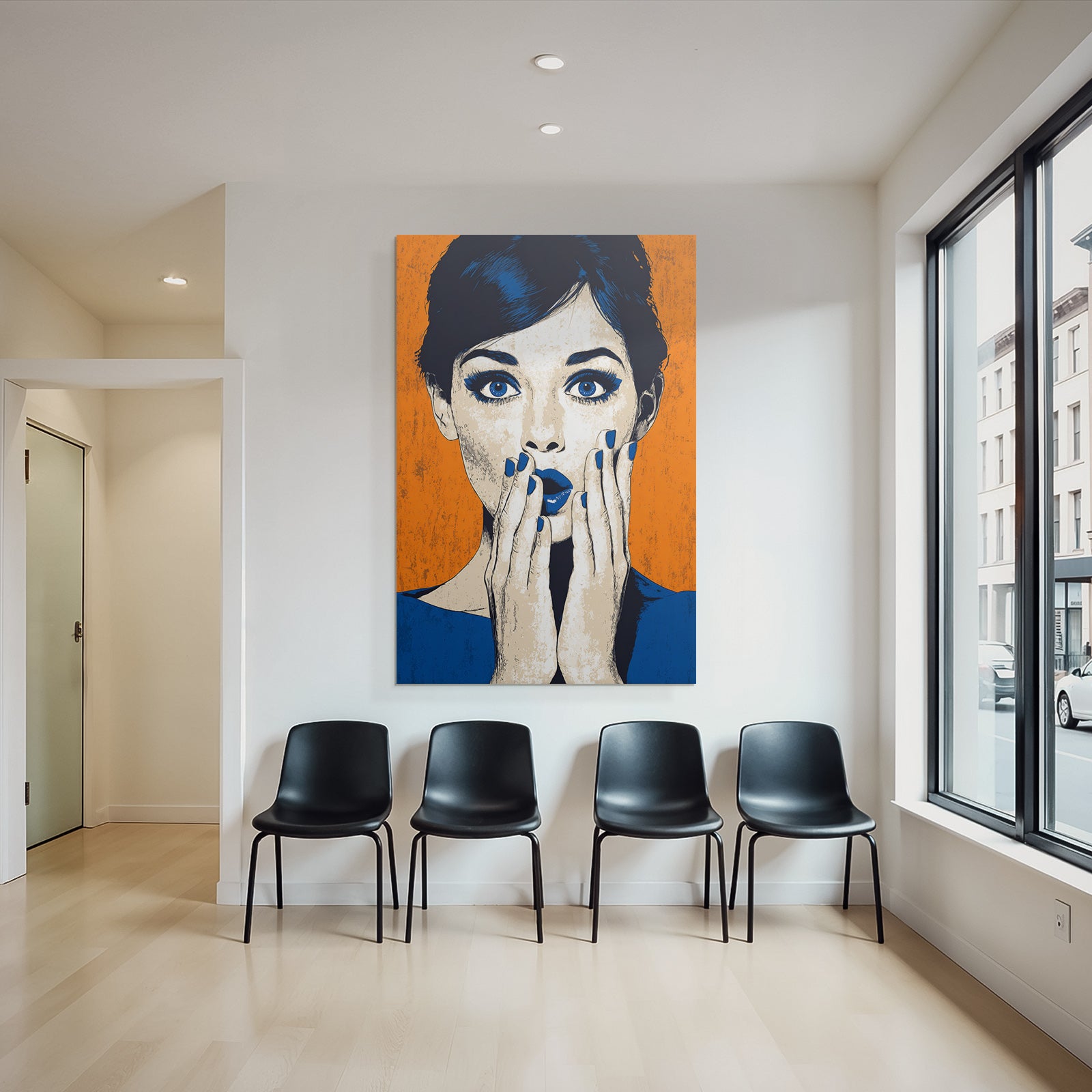PopArt Frau Mit Überraschtem Gesicht Und Blaüm Nagellack