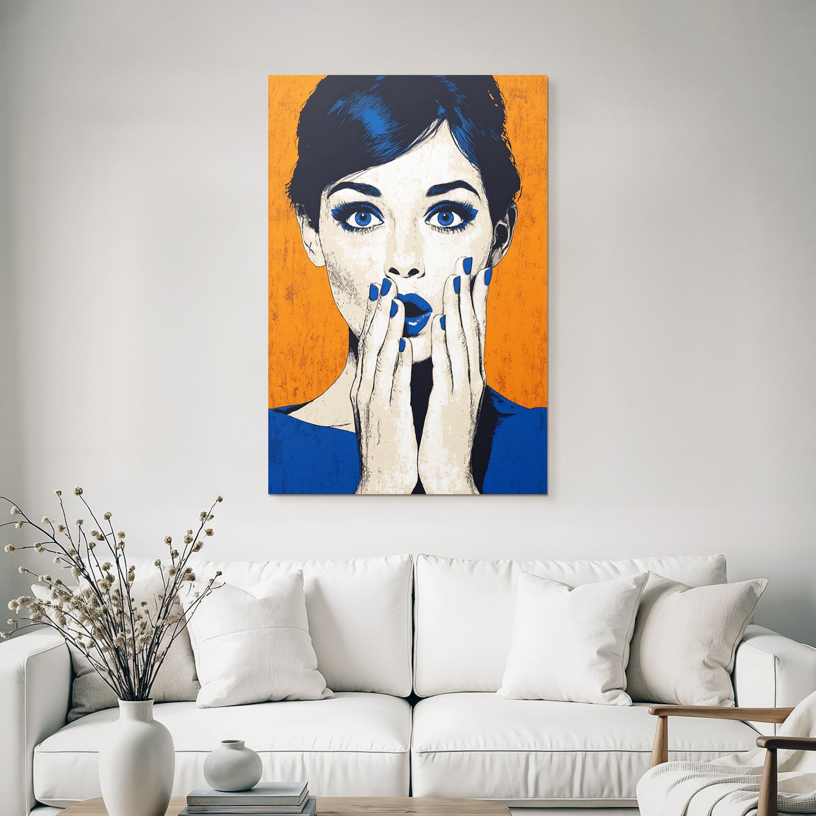 PopArt Frau Mit Überraschtem Gesicht Und Blaüm Nagellack