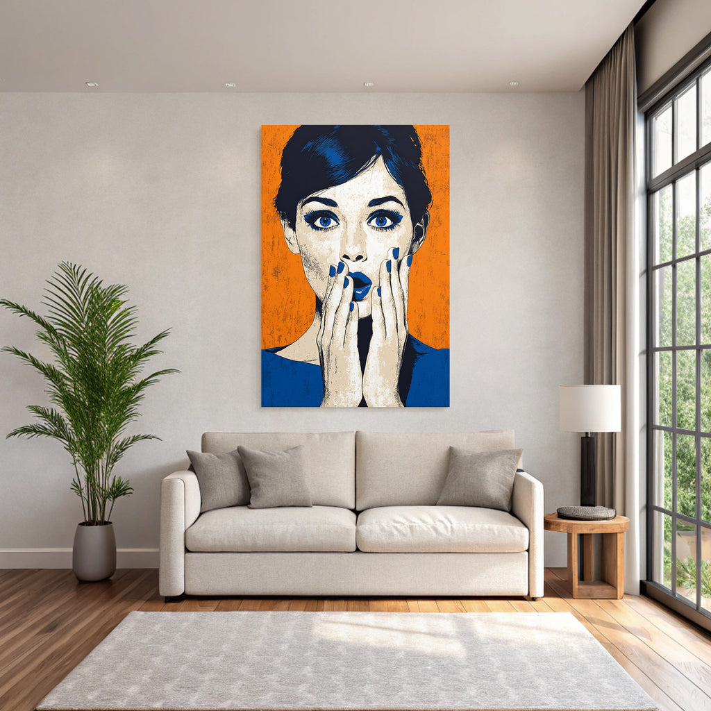 PopArt Frau Mit Überraschtem Gesicht Und Blaüm Nagellack