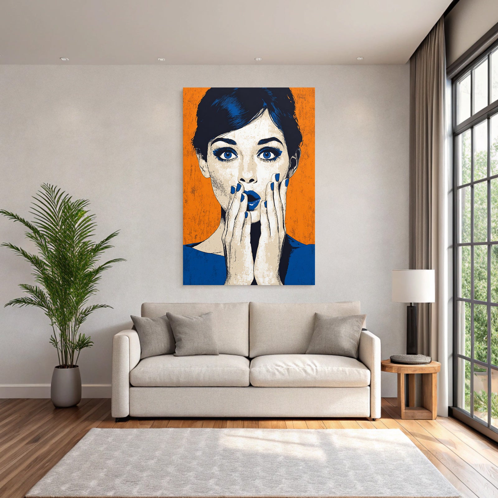 PopArt Frau Mit Überraschtem Gesicht Und Blaüm Nagellack