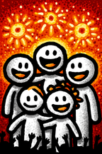 PopArt Fröhliche Familie Vor Feurigem Hintergrund | Pop Art | Stilrichtungen