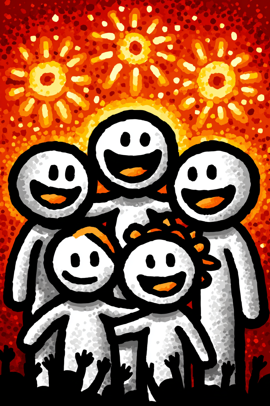 PopArt Fröhliche Familie Vor Feurigem Hintergrund | Pop Art | Stilrichtungen