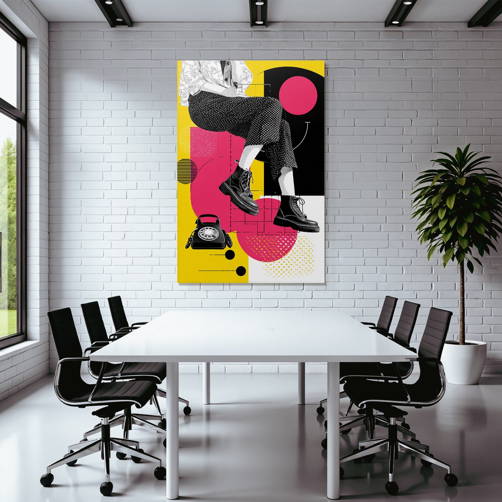 PopArt Grafikdesign Person Sitzt Mit Beinen Und Schuhwerk Vintage Wahltelefon