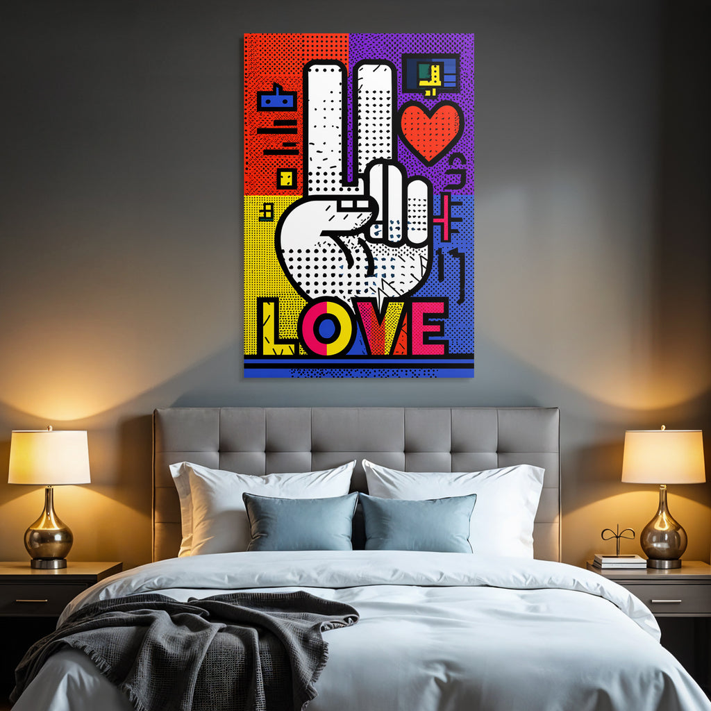 PopArt Hand Mit Friedenszeichen Und Liebe