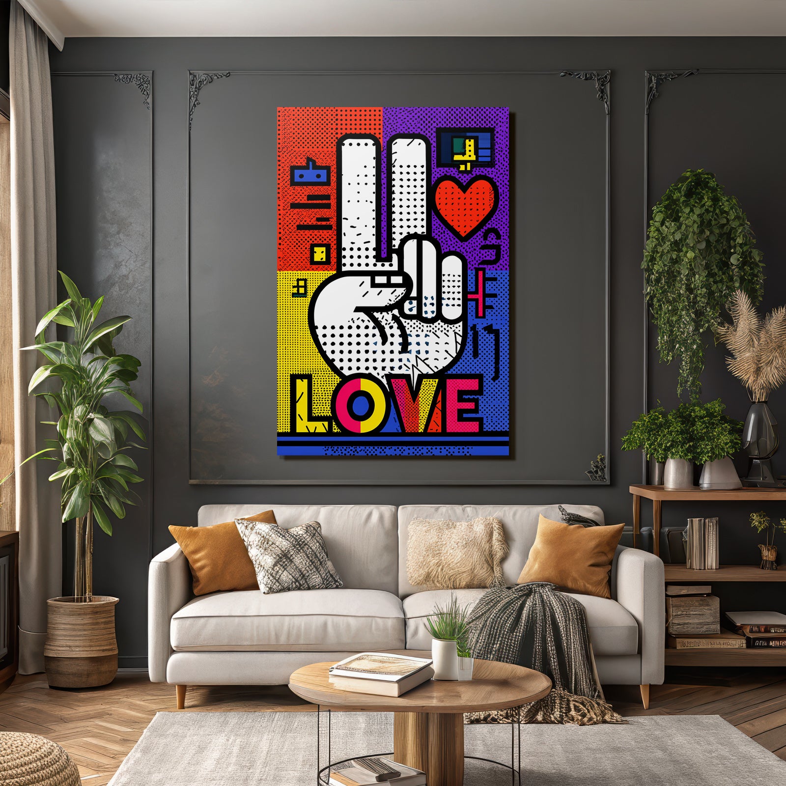 PopArt Hand Mit Friedenszeichen Und Liebe