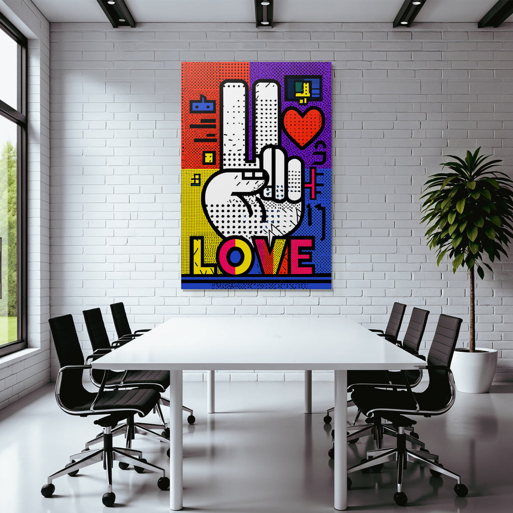 PopArt Hand Mit Friedenszeichen Und Liebe
