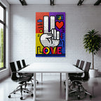 PopArt Hand Mit Friedenszeichen Und Liebe