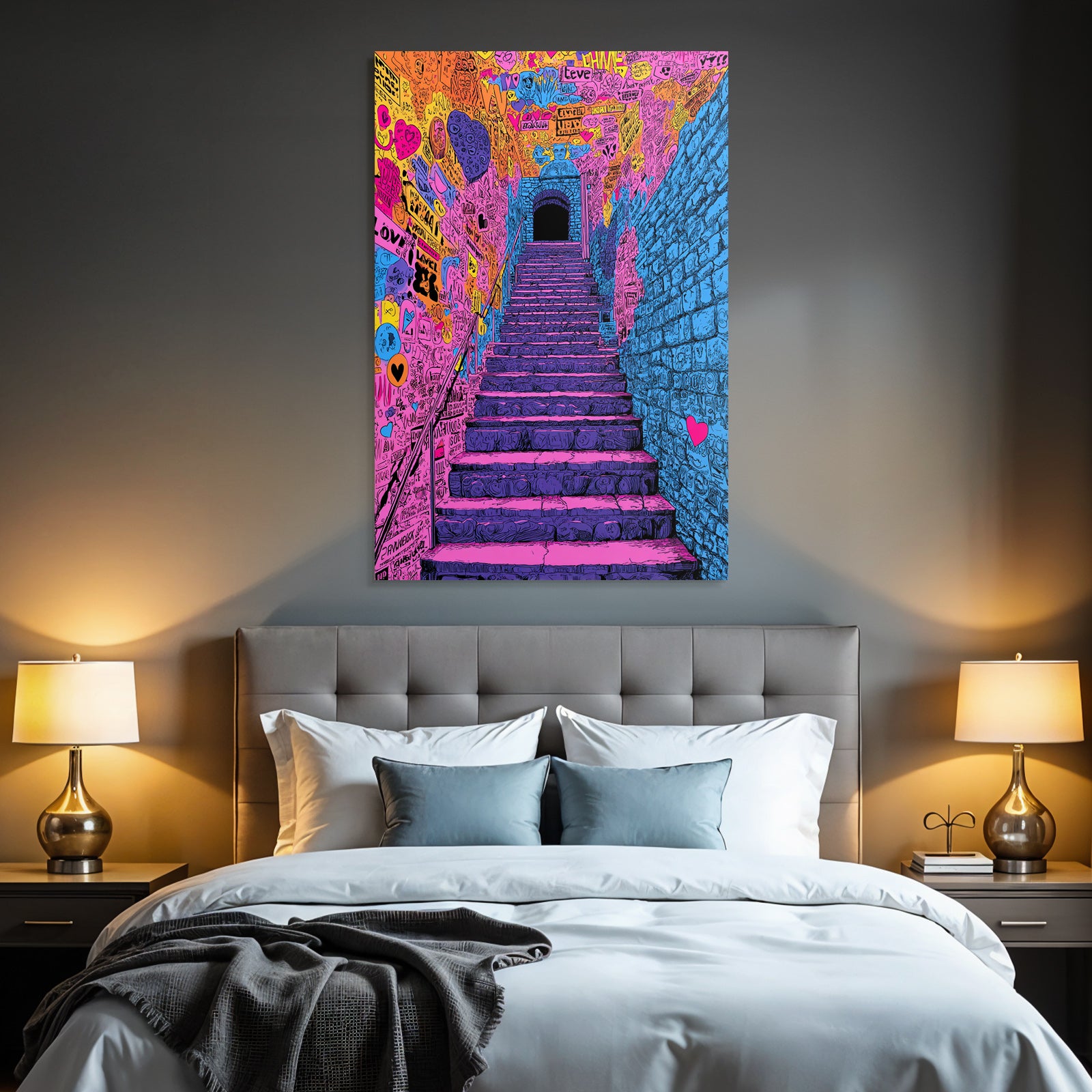 PopArt Kunsttreppe Mit Farbenfrohen Graffiti Herzen Und Text