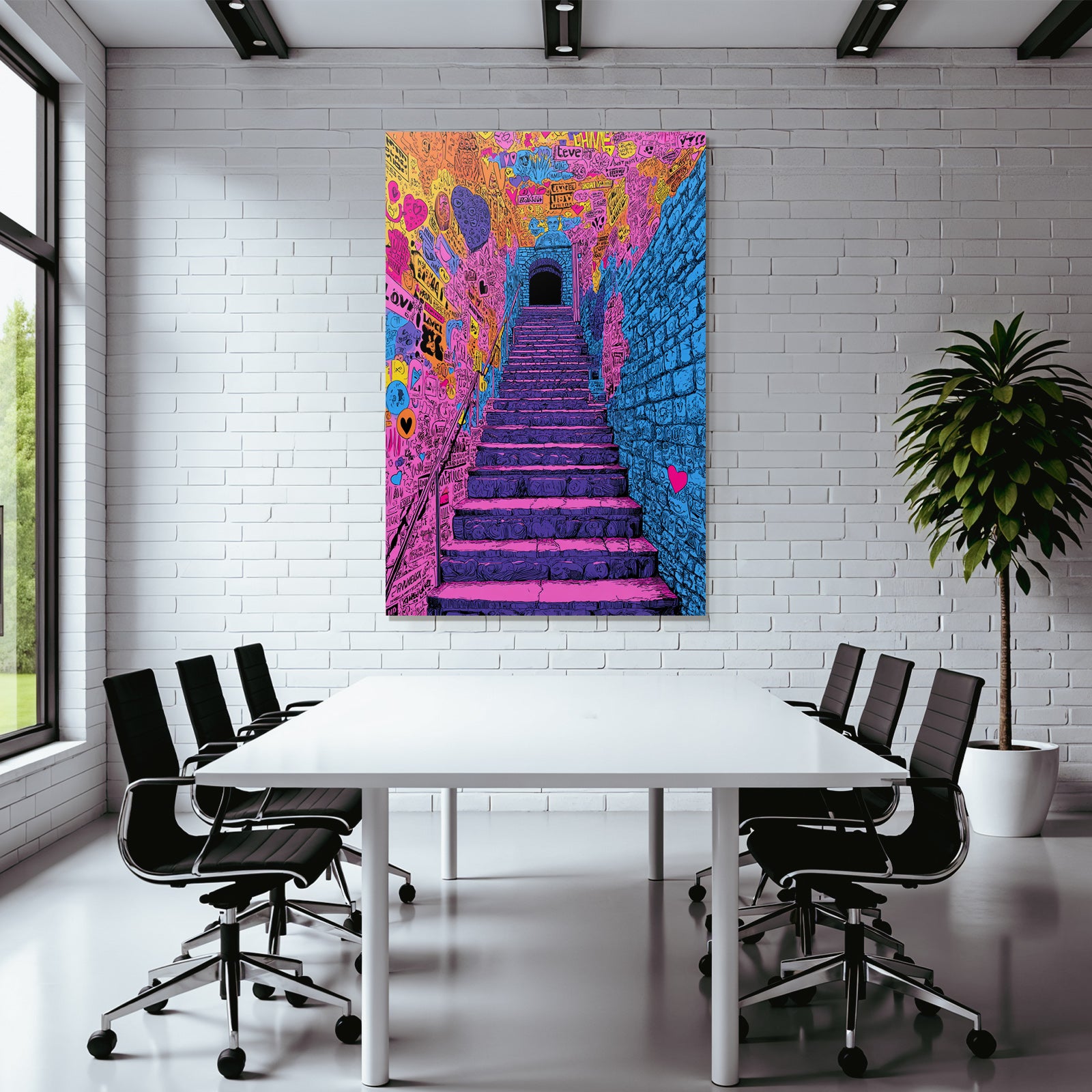 PopArt Kunsttreppe Mit Farbenfrohen Graffiti Herzen Und Text