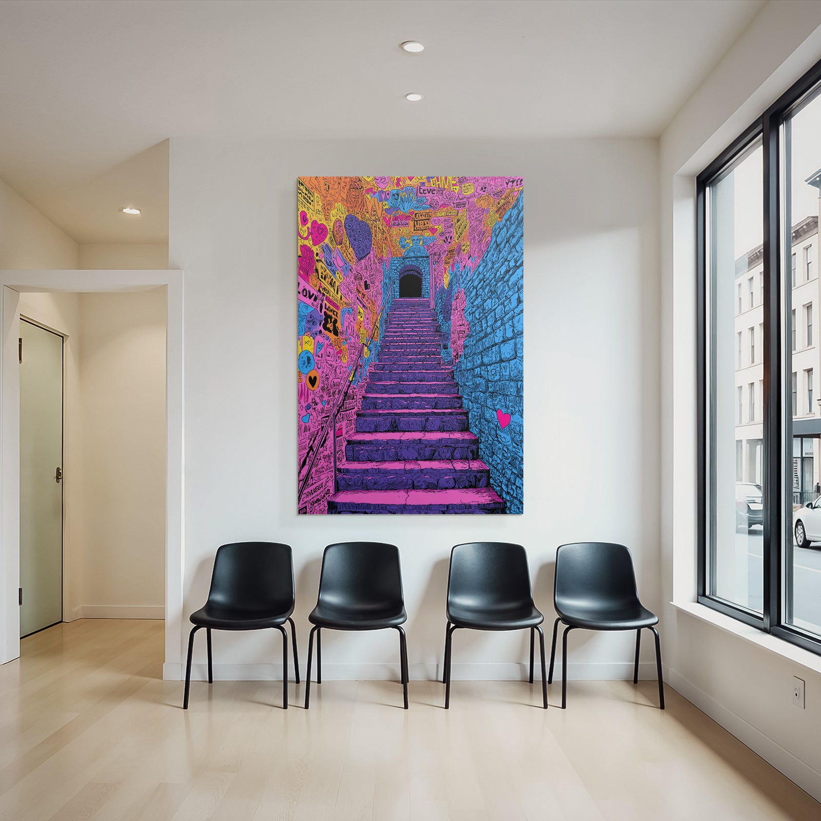 PopArt Kunsttreppe Mit Farbenfrohen Graffiti Herzen Und Text