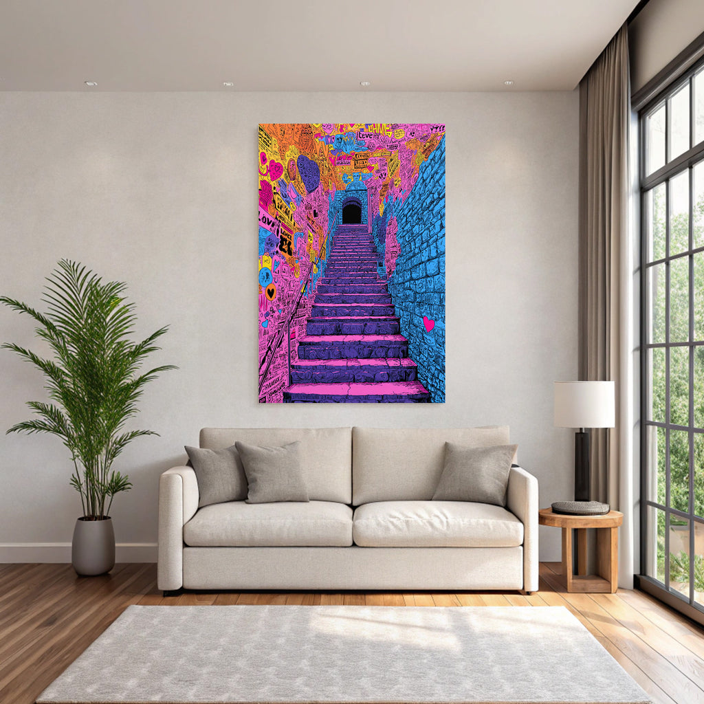 PopArt Kunsttreppe Mit Farbenfrohen Graffiti Herzen Und Text