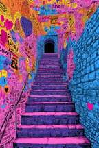 PopArt Kunsttreppe Mit Farbenfrohen Graffiti Herzen Und Text | Pop Art | Stilrichtungen