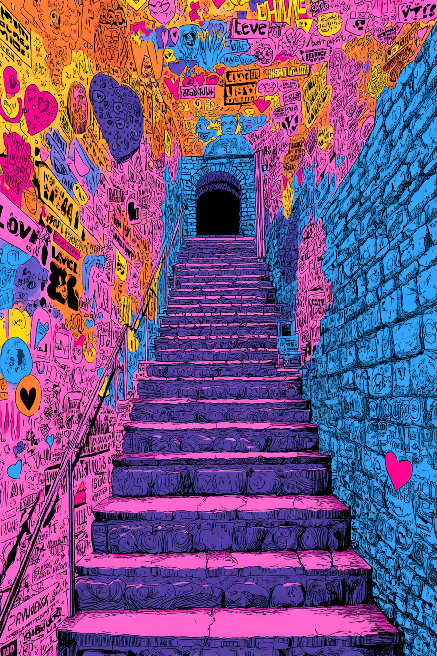 PopArt Kunsttreppe Mit Farbenfrohen Graffiti Herzen Und Text | Pop Art | Stilrichtungen