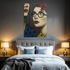 PopArt Kunstwerk Rothaariger Brillenträgender Charakter Und Unbekannte Figur Im Polka Stil