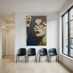 PopArt Kunstwerk Rothaariger Brillenträgender Charakter Und Unbekannte Figur Im Polka Stil