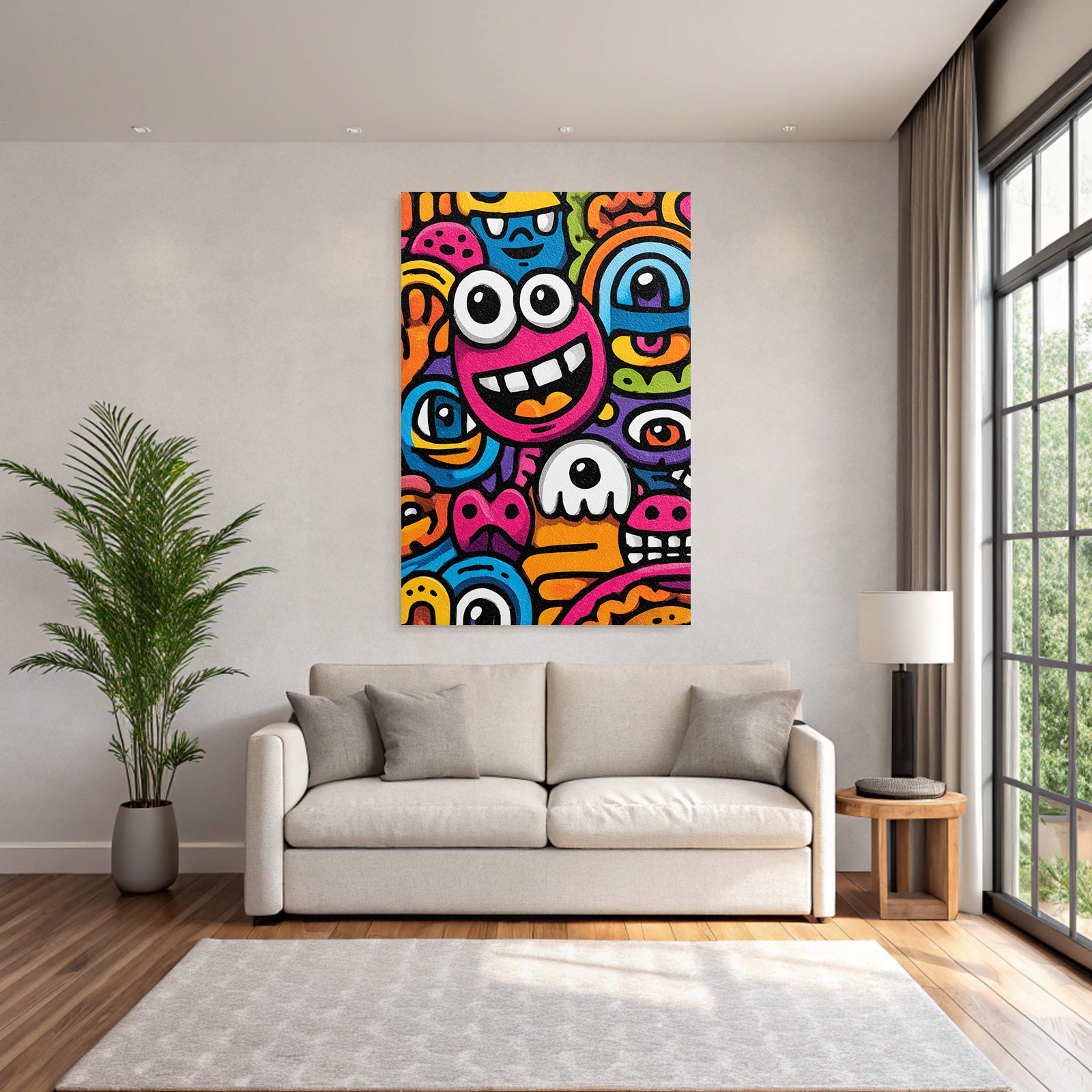 PopArt Lebendige Farbenfrohe Monster Illustration Im Cartoonstil
