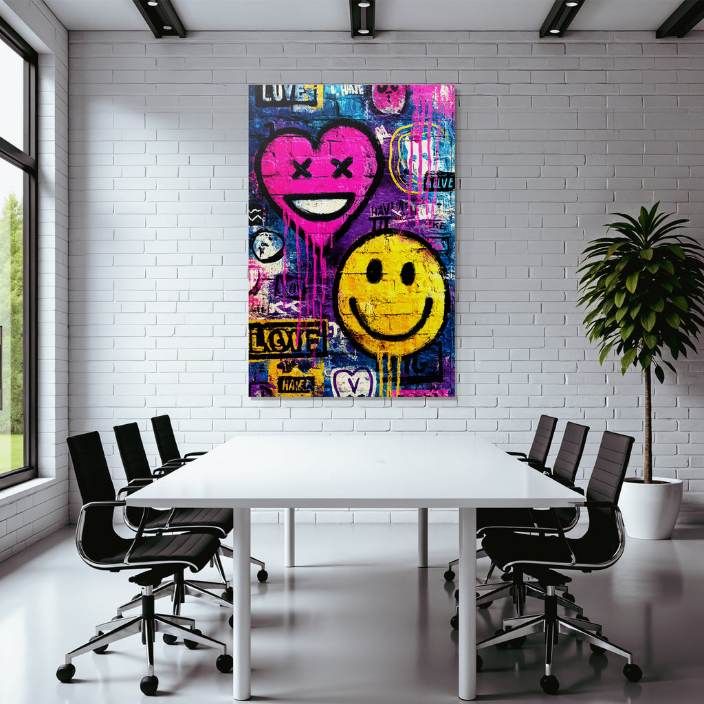 PopArt Lebendige Graffiti Kunst Mit Pinkem Herzen Und Gelben Smiley