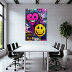 PopArt Lebendige Graffiti Kunst Mit Pinkem Herzen Und Gelben Smiley