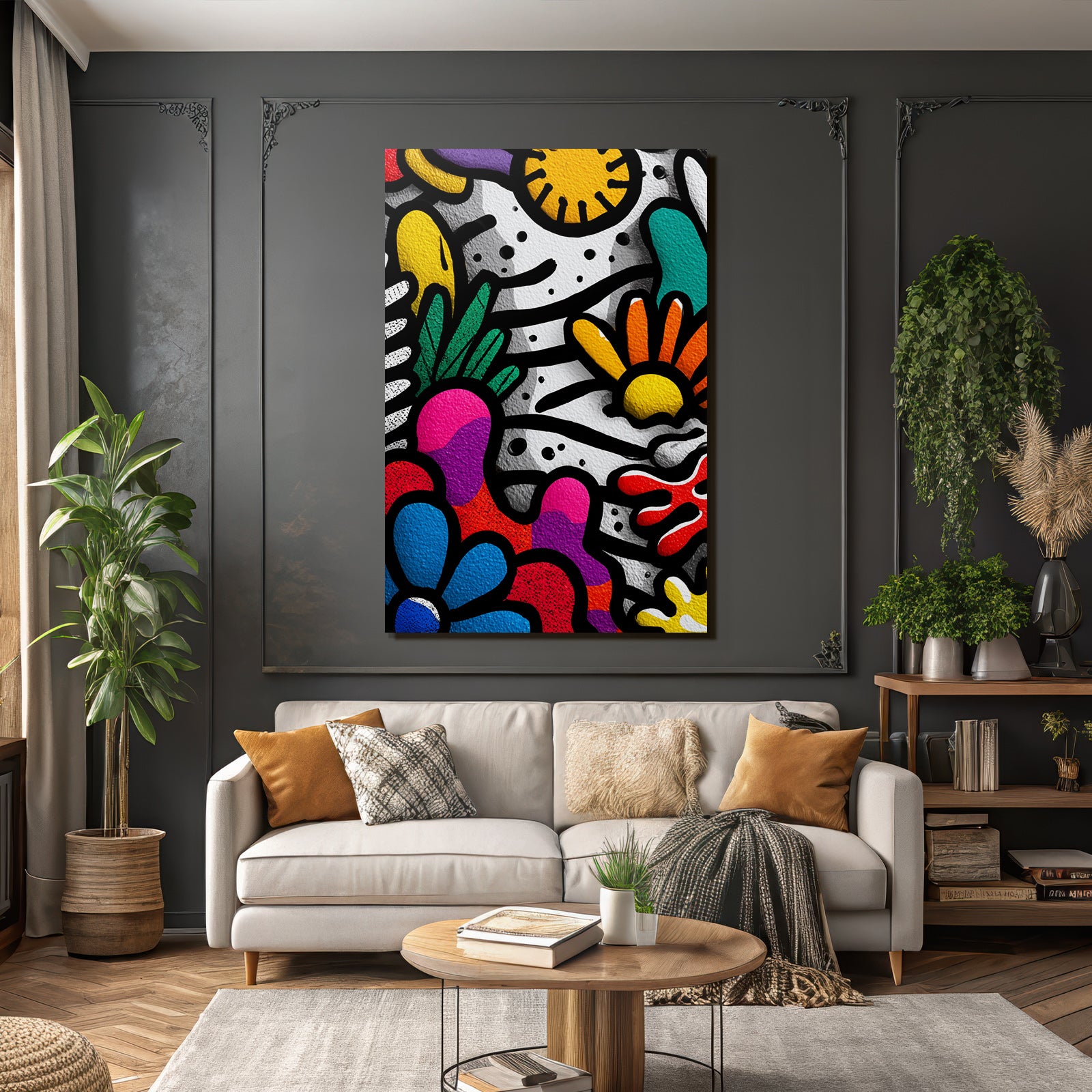 PopArt Lebhaft Bunte Abstrakte Florale Elemente Kreatives Design